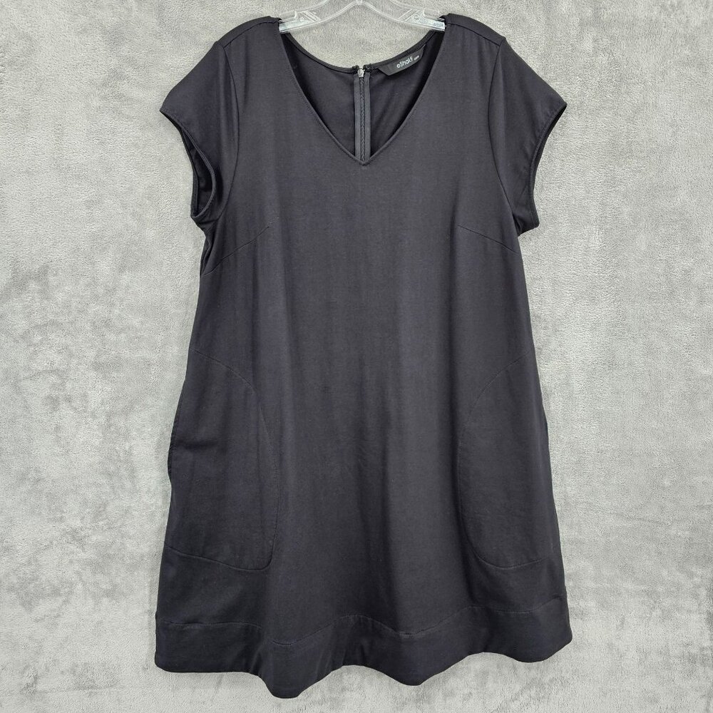 eSHakti Shift Dress Black Seam Pockets Custom Size Short Sleeve Zip Back Cotton